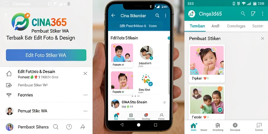 Antarmuka CINA365 untuk membuat stiker WA yang kreatif dan menarik.