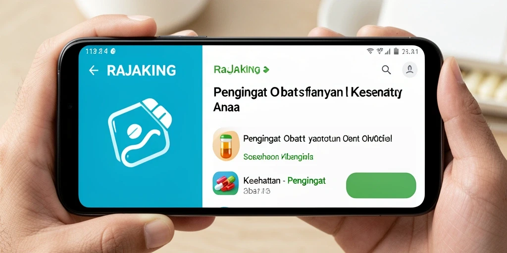 Antarmuka RAJAKING menampilkan pengingat obat yang jelas dan mudah dipahami.