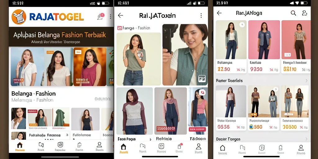 Antarmuka aplikasi RAJATOGEL yang menarik untuk belanja fashion.