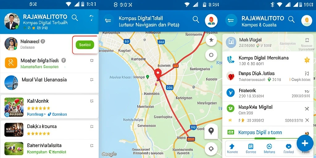 Antarmuka utama RAJAWALITOTO menampilkan peta dan kompas digital yang informatif.