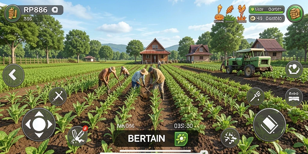 Tampilan antarmuka game Bertani yang menarik dan mudah digunakan.